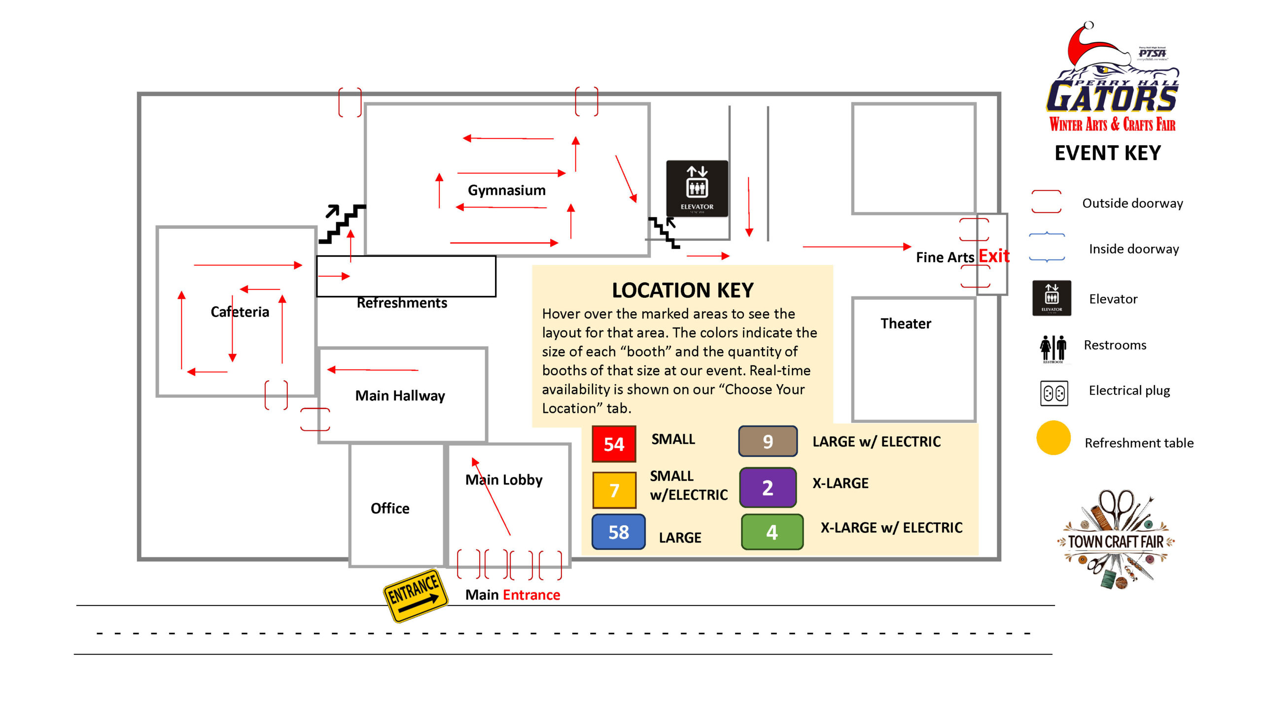 Overview map of the Perry Hall Craft Fair showing the layout of vendor booths across all event areas.